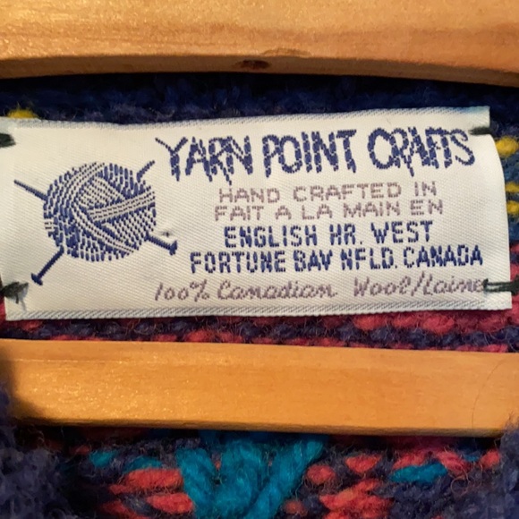 Vintage 1990s Yarn Point Crafts Wool Sweater Oversized Purple Pink Blue Pattern - Picture 2 of 3